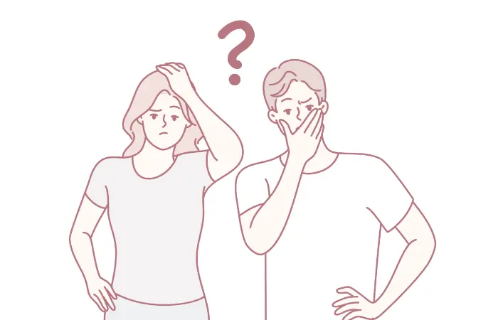 Illustration eines Paares mit einem Fragezeichen über den Köpfen